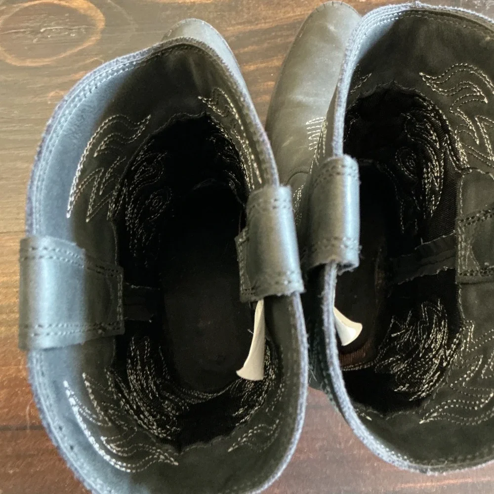 Deer Stags Ranch Kids Black Western Cowboy Boots Size 4‎ Pull On Contrast Stitch